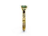 Yellow gold Fancy Green Cushion  Solitaire Diamond Engagement Ring with XO Engraved Band and Four-Prong Setting 4