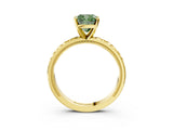Yellow gold Fancy Green Cushion  Solitaire Diamond Engagement Ring with XO Engraved Band and Four-Prong Setting 5