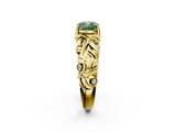 Yellow gold Fancy Green Cushion  Solitaire Diamond Leaf Vine Band with Prong Setting_30