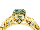 Yellow gold Fancy Green Cushion  Solitaire Diamond Leaf Vine Band with Prong Setting_32