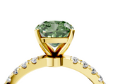 Yellow gold Fancy Green Cushion  Solitaire Diamond Pavé Band with Four-Prong Setting_32