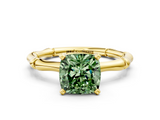 Yellow gold Fancy Green Cushion  Solitaire Diamond Ring with Bamboo Band and Four-Prong Setting_31