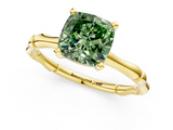 Yellow gold Fancy Green Cushion  Solitaire Diamond Ring with Bamboo Band and Four-Prong Setting_32