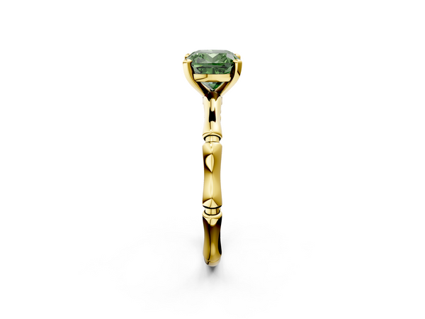 Yellow Gold Cushion Cut Solitaire Engagement Ring Setting for Fancy Green Center with Bamboo Band