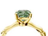 Yellow gold Fancy Green Cushion  Solitaire Diamond Ring with Bamboo Band and Four-Prong Setting_35