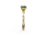 Yellow gold Fancy Green Cushion  Solitaire Diamond Ring with Bezel Set Side Stones and Prong Setting_5