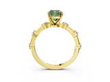 Yellow gold Fancy Green Cushion  Solitaire Diamond Ring with Bezel Set Side Stones and Prong Setting_6