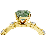 Yellow gold Fancy Green Cushion  Solitaire Diamond Ring with Bezel Set Side Stones and Prong Setting_7