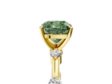 Yellow gold Fancy Green Cushion  Solitaire Diamond Ring with Bezel Set Side Stones and Prong Setting_8