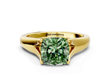 Yellow gold Fancy Green Cushion  Solitaire Diamond Ring with Cathedral Band and Four-Prong Setting_66