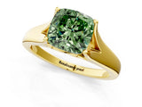 Yellow gold Fancy Green Cushion  Solitaire Diamond Ring with Cathedral Band and Four-Prong Setting_67