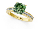 Yellow gold Fancy Green Cushion  Solitaire Diamond Ring with Channel-Set Baguette Band and Four-Prong Setting_86