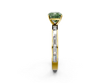 Yellow gold Fancy Green Cushion  Solitaire Diamond Ring with Channel-Set Baguette Band and Four-Prong Setting_87