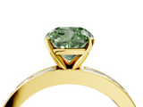 Yellow gold Fancy Green Cushion  Solitaire Diamond Ring with Channel-Set Baguette Band and Four-Prong Setting_89