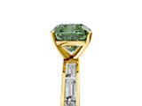 Yellow gold Fancy Green Cushion  Solitaire Diamond Ring with Channel-Set Baguette Band and Four-Prong Setting_90