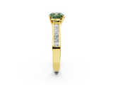 Yellow gold Fancy Green Cushion  Solitaire Diamond Ring with Channel-Set Band and Four-Prong Setting_5