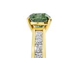 Yellow gold Fancy Green Cushion  Solitaire Diamond Ring with Channel-Set Band and Four-Prong Setting_8