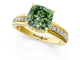 Yellow gold Fancy Green Cushion  Solitaire Diamond Ring with Channel Set Band and Six-Prong Setting_49