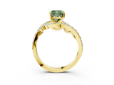 Yellow gold Fancy Green Cushion  Solitaire Diamond Ring with Filigree Band and Four-Prong Setting_61