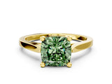 Yellow gold Fancy Green Cushion  Solitaire Diamond Ring with Four-Prong Setting and Tapered Band 1