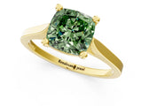 Yellow gold Fancy Green Cushion  Solitaire Diamond Ring with Four-Prong Setting and Tapered Band 2