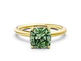 Yellow gold Fancy Green Cushion  Solitaire Diamond Ring with Four-Prong Setting on a Plain Band_20