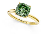 Yellow gold Fancy Green Cushion  Solitaire Diamond Ring with Four-Prong Setting on a Plain Band_21