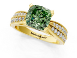 Yellow gold Fancy Green Cushion  Solitaire Diamond Ring with Milgrain Pavé Band and Four-Prong Setting_21
