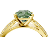 Yellow gold Fancy Green Cushion  Solitaire Diamond Ring with Milgrain Pavé Band and Four-Prong Setting_24