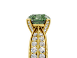Yellow gold Fancy Green Cushion  Solitaire Diamond Ring with Milgrain Pavé Band and Four-Prong Setting_25