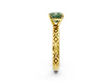 Yellow gold Fancy Green Cushion  Solitaire Diamond Ring with Milgrain and Black Enamel X Pattern Band_105