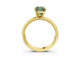 Yellow gold Fancy Green Cushion  Solitaire Diamond Ring with Milgrain and Black Enamel X Pattern Band_106