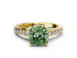 Yellow gold Fancy Green Cushion  Solitaire Diamond Ring with Pavé Band and Four-Prong Setting_100