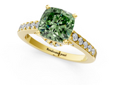 Yellow gold Fancy Green Cushion  Solitaire Diamond Ring with Pavé Band and Four-Prong Setting_101