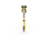 Yellow gold Fancy Green Cushion  Solitaire Diamond Ring with Pavé Band and Four-Prong Setting_102