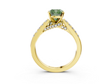 Yellow gold Fancy Green Cushion  Solitaire Diamond Ring with Pavé Band and Four-Prong Setting_103