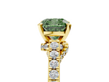 Yellow gold Fancy Green Cushion  Solitaire Diamond Ring with Pavé Band and Four-Prong Setting_105