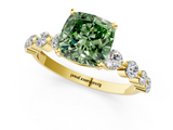 Yellow gold Fancy Green Cushion  Solitaire Diamond Ring with Pave Band and Four-Prong Setting_272