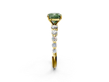Yellow gold Fancy Green Cushion  Solitaire Diamond Ring with Pave Band and Four-Prong Setting_273