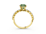 Yellow gold Fancy Green Cushion  Solitaire Diamond Ring with Pave Band and Four-Prong Setting_274