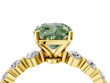 Yellow gold Fancy Green Cushion  Solitaire Diamond Ring with Pave Band and Four-Prong Setting_275