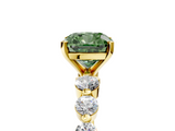 Yellow gold Fancy Green Cushion  Solitaire Diamond Ring with Pave Band and Four-Prong Setting_276
