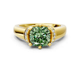 Yellow gold Fancy Green Cushion  Solitaire Diamond Ring with Pave Band and Six-Prong Setting_32