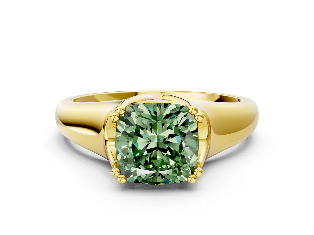 Yellow gold Fancy Green Cushion  Solitaire Diamond Ring with Six-Prong Cathedral Setting_33