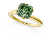 Yellow gold Fancy Green Cushion  Solitaire Diamond Ring with Six-Prong Setting on a Classic Band_4