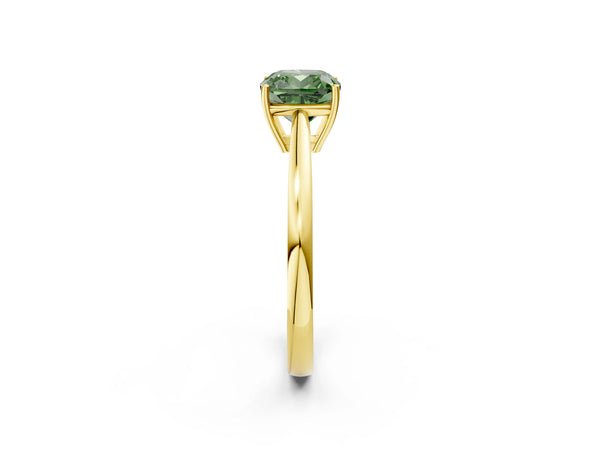 Yellow Gold Cushion Cut Cathedral Solitaire Engagement Ring Setting for Fancy Green Center with Open Shoulders