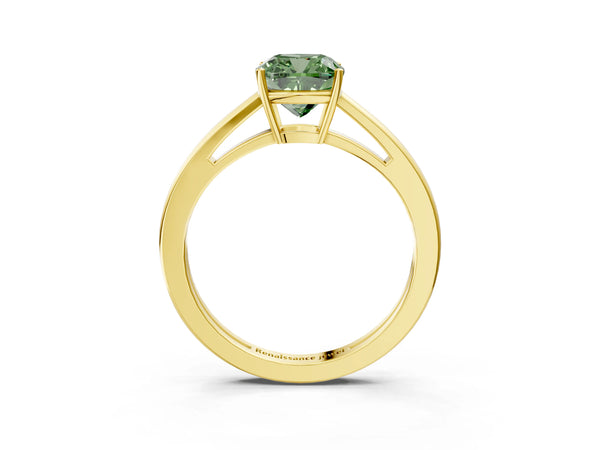 Yellow Gold Cushion Cut Cathedral Solitaire Engagement Ring Setting for Fancy Green Center with Open Shoulders