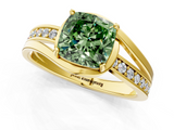 Yellow gold Fancy Green Cushion  Solitaire Diamond Ring with Split Shank and Prong Setting_42