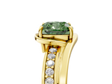 Yellow gold Fancy Green Cushion  Solitaire Diamond Ring with Split Shank and Prong Setting_46