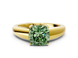 Yellow gold Fancy Green Cushion  Solitaire Diamond Ring with Tapered Band and Four-Prong Setting_49